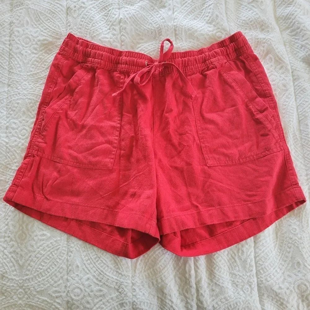 Nautica Linen Blend Red Women's Shorts Adjustable Drawstring Elastic Waist M